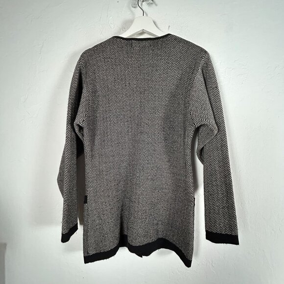 Linda Allard Ellen Tracy Womens Tunic Cardigan Sweater Herringbone Black Medium - Picture 2 of 7